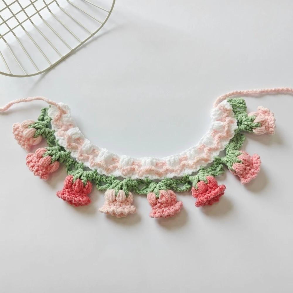 Pet Fashion Orchid Bell Flower Knitted Pet Collar Patchwork Lace-up Pet Drool Scarf Sweet Crochet Pet Collar Photo Accessories