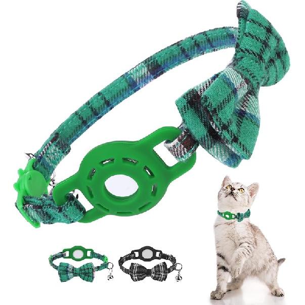 Airtag Cat Collar with Bells and Bowtie -Safety Elastic Band Kitten Collar for Apple Air Tag Holder- Cute GPS Cat Tracker Collars for Girl Boy Cats