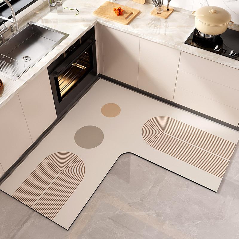 100*100CM L-förmige Kieselgur Eckwasserabsorbierende Bodenmatte, Haushalt Wasserabsorbierend, Ölabsorbierend und Rutschfest Küchenmatte