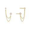 Arrival Double Ear Studs Tassel Chains Hanging Earrings for Women Ear Piercing 3 Metal CZ Jewelry