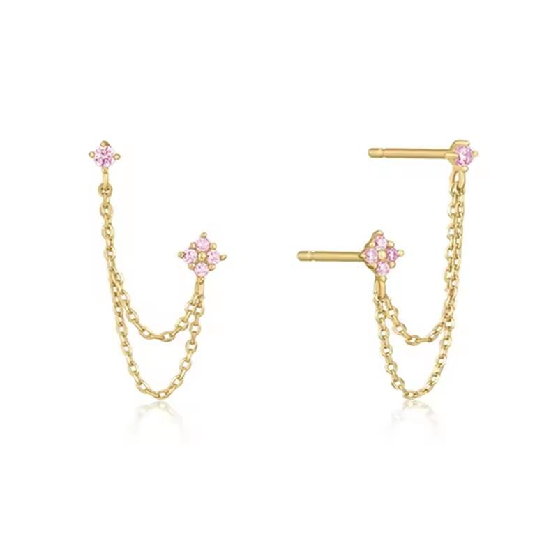 Arrival Double Ear Studs Tassel Chains Hanging Earrings for Women Ear Piercing 3 Metal CZ Jewelry