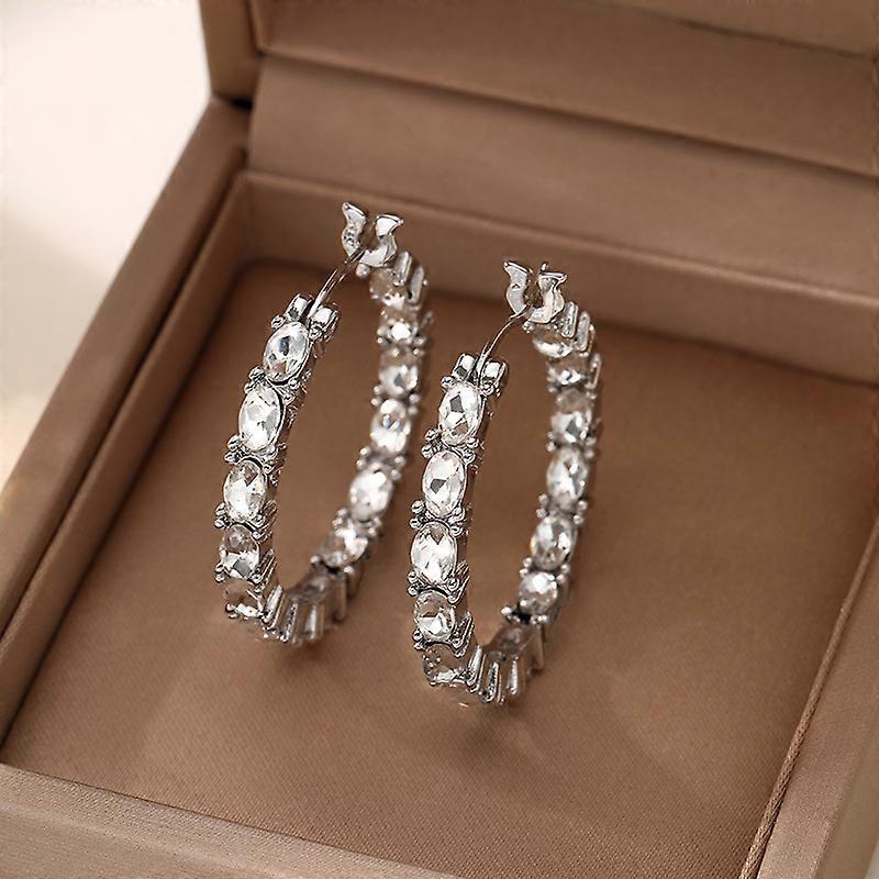 Large Circle Earrings, Women's Sophisticated Minimalist Sparkling Rhinestone Versatile Trendy Earrings