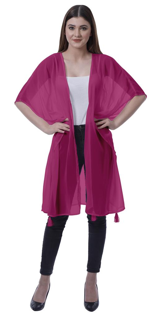 Moomaya Womens Georgette Shrug Open Front Long Sheer Coverup w  Tassels