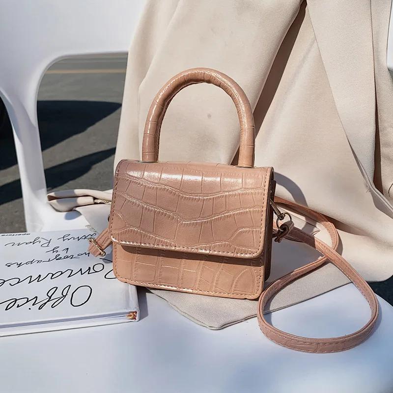 Mini Tote Bag  Crocodile Pattern Flip Messenger Crossbody Bag Female Simple Shoulder Bag Small Square Lady Handbag  New