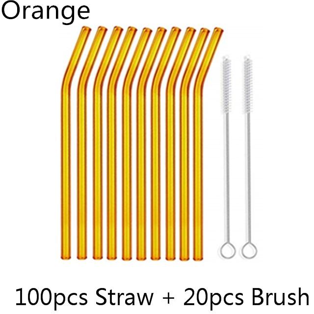 100Pcs Reusable Drinking Glass Straws 20cmx8 mm For Smoothies, Tea, Juice --10Pack With 20Pcs Cleaning Brush Barware