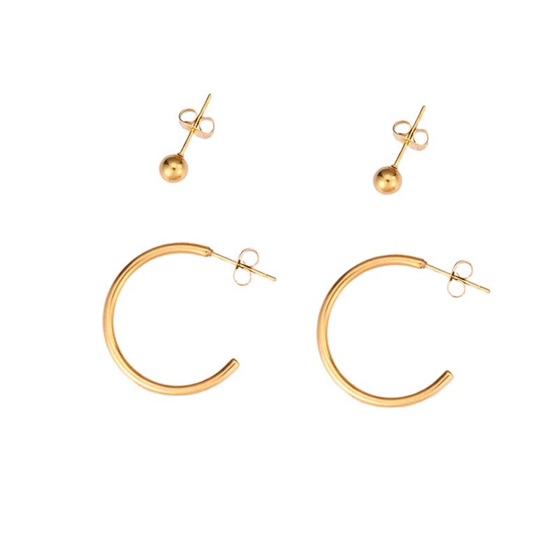4Pcs/Set Titanium Steel Earrings for Women Minimalist Gold Color C-Shaped Stud Earrings Fashion Daily Jewelry Decoration Wear