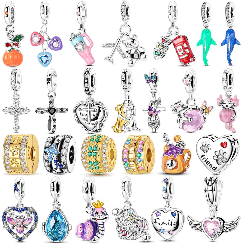Original Copper Clover Charms Bead Inlaid Zirconium Cute Pets Snake Cat Pendants Fit Bracelet Jewelry Gift Marking