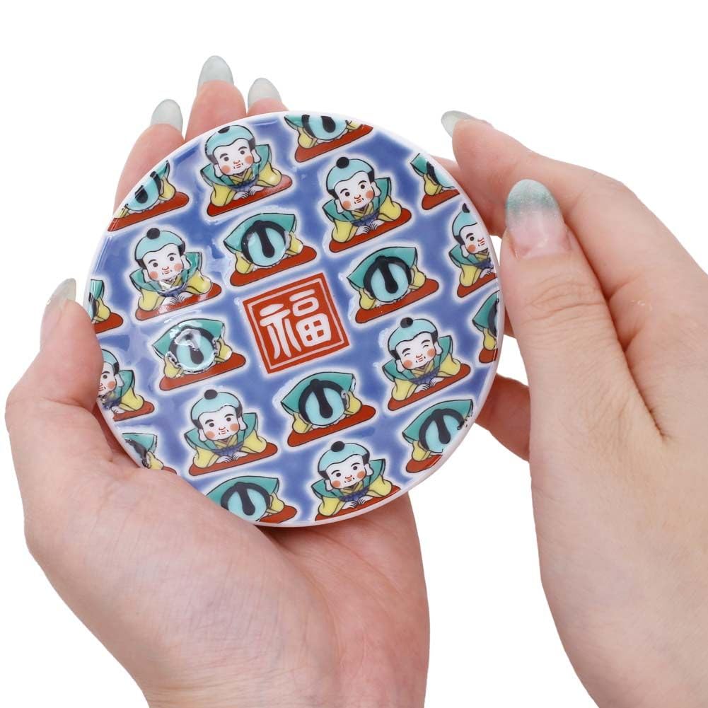 KISSYO Kutani ware ceramic featuring a lucky charm Made in Features a vibrant and stylish Suitable for use with ClickPost Japanese-made plate, 9.5cm,