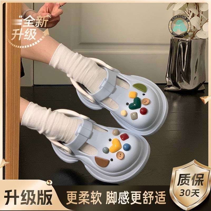 Sweet Bow Platform Hole Shoes Women's Spring and Summer 2025 New Outer Wear Heightening Rhinestone Bag Head Half Slippers