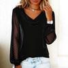 2026 European & American Women's Solid V-neck Mesh Rhinestone Long Sleeve T-shirt