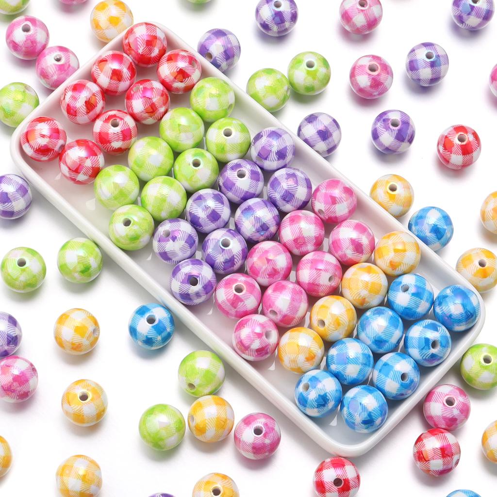 10pcs/lot 16mm UV Color Plaid Acrylic Beads Round Spacer Loose Beads For Jewelry Making DIY Earring Bracelet Crafts Accessories