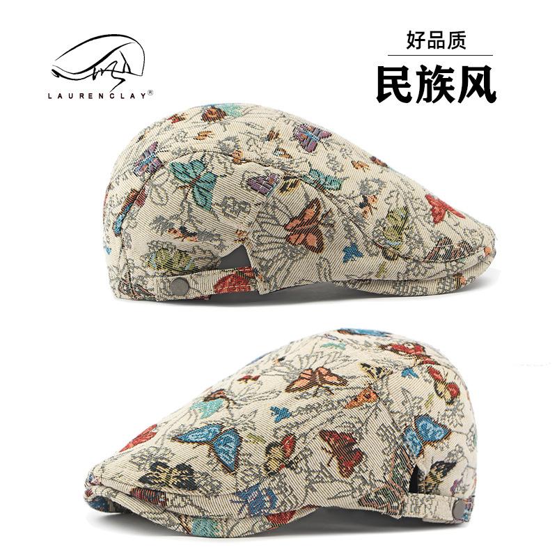 Autumn and winter new medium hat ladies cap personality butterfly embroidery beret women