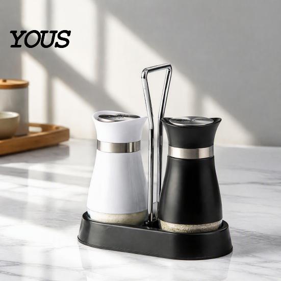 Stainless Steel Spice Containers 2PCS Glass Seasoning Jar, Moisture Proof Kitchen Organization Accessories Holders, Nordic Style Refillable Dispenser