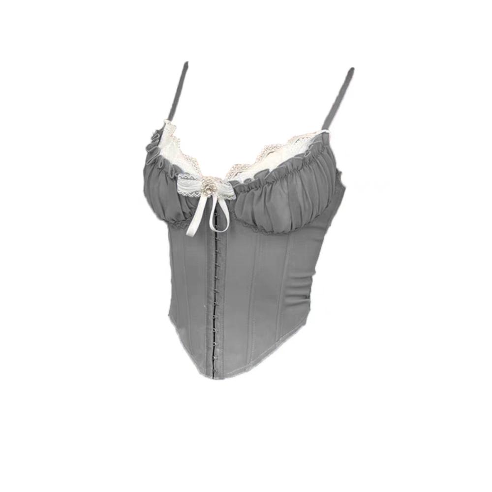 Ruffle Lace Flower Camisole Buckle Slim Crop Tops Fashion Lace Corset  Spring Summer