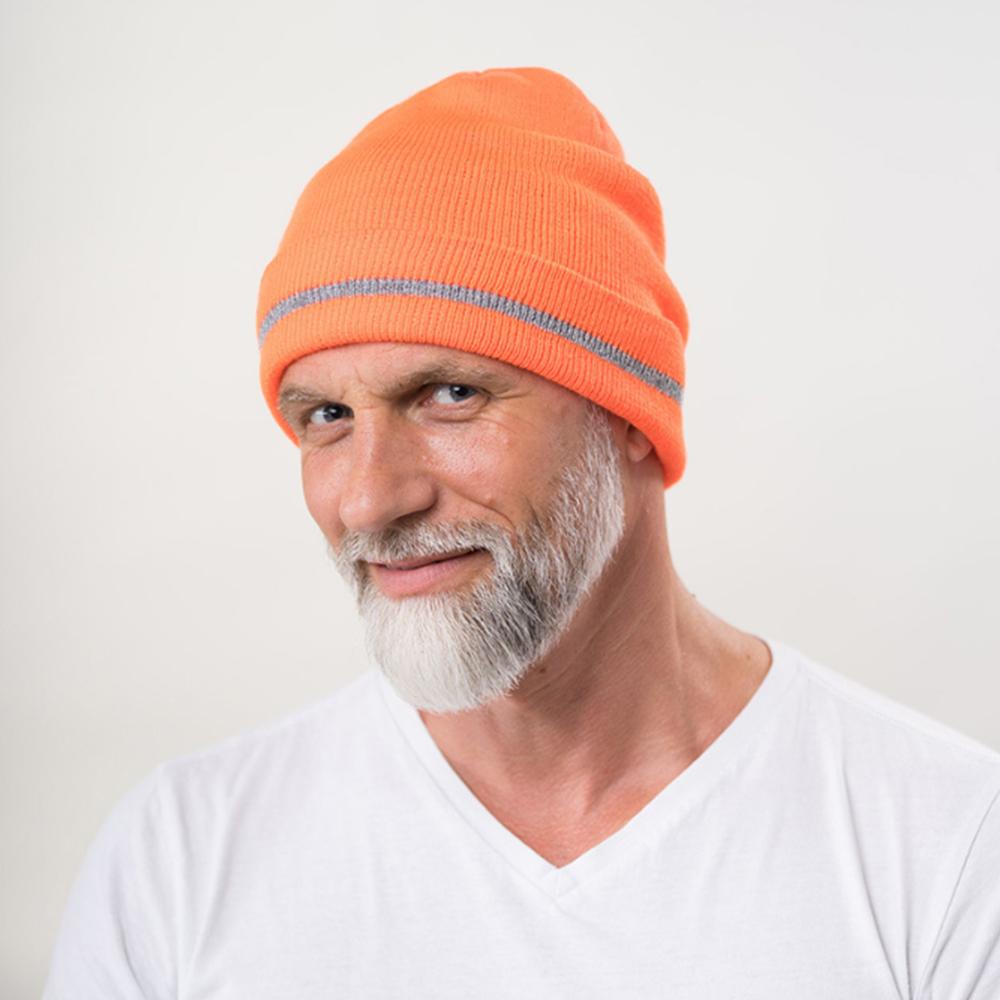 Reflective Safety Cap Autumn and Winter Knitting Yarn No Brim with Reflective Stripe Adult Windproof Cold Insulation Outdoor Work High Visibility