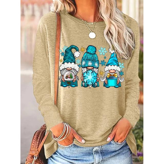 Tricouri cu mânecă lungă cu imprimeu amuzant pentru femei Pulover de zi cu zi Toamna Gnomi Toamna Dovleac Ziua Recunoștinței Topuri casual Harajuku