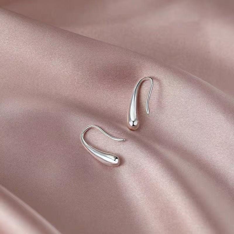 999 Sterling Silver Curved Hook Water Drop Rupert's Tear Earrings - Elegant, Lightweight Jewelry for Women