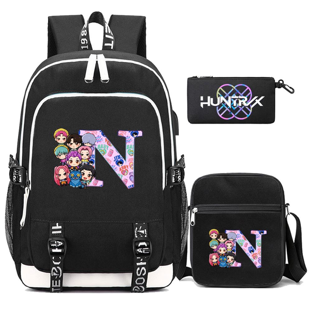 3Pcs/set 26 English Letter Kpop Printed Backpack with Shoulder Bag Pencil Case for Teenager Girl Boy Bookbag Large Capacity Waterproof Travel Bag