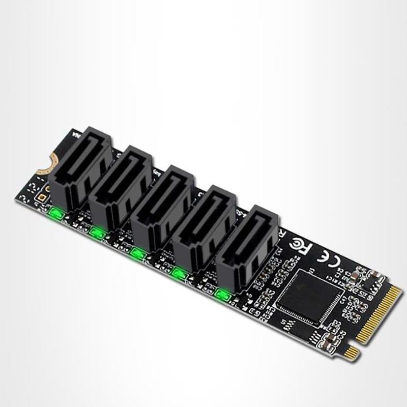 M.2 Nvme Pci-E Pcie X4 X8 X16 To 5 Port 3.0 Sata Adapter Card Riser Iii Asm1166 6Gb/S Chassis Server Pc Computer Expansion