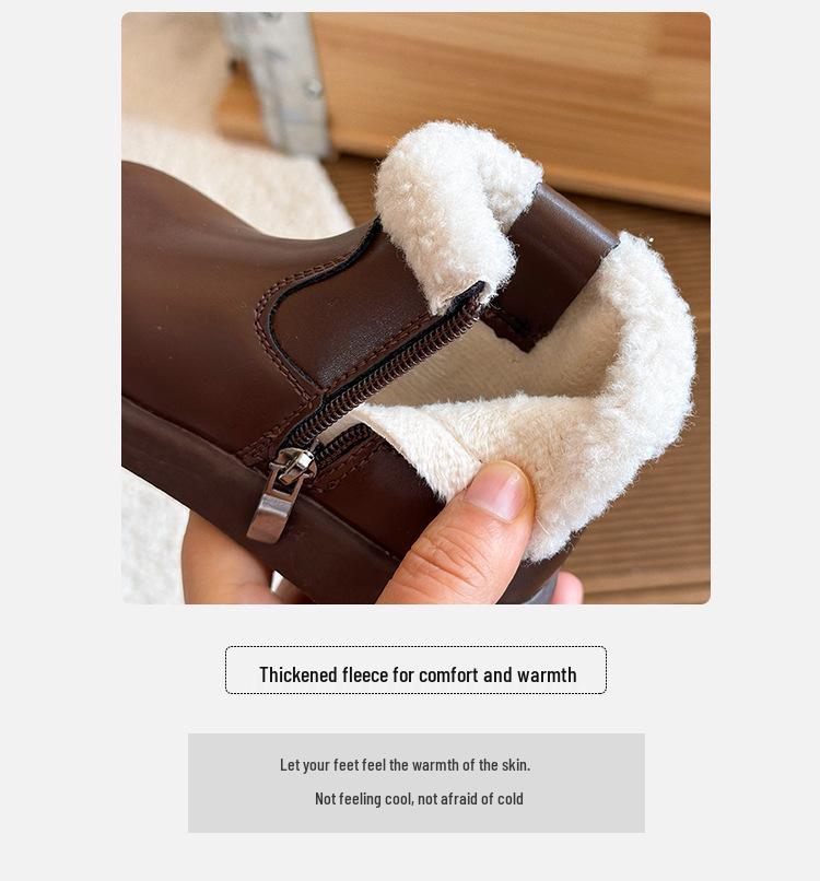 2025 Winter Fleece-Lined Girls' Leather Boots - Soft Sole Princess Martin Boots for Children
