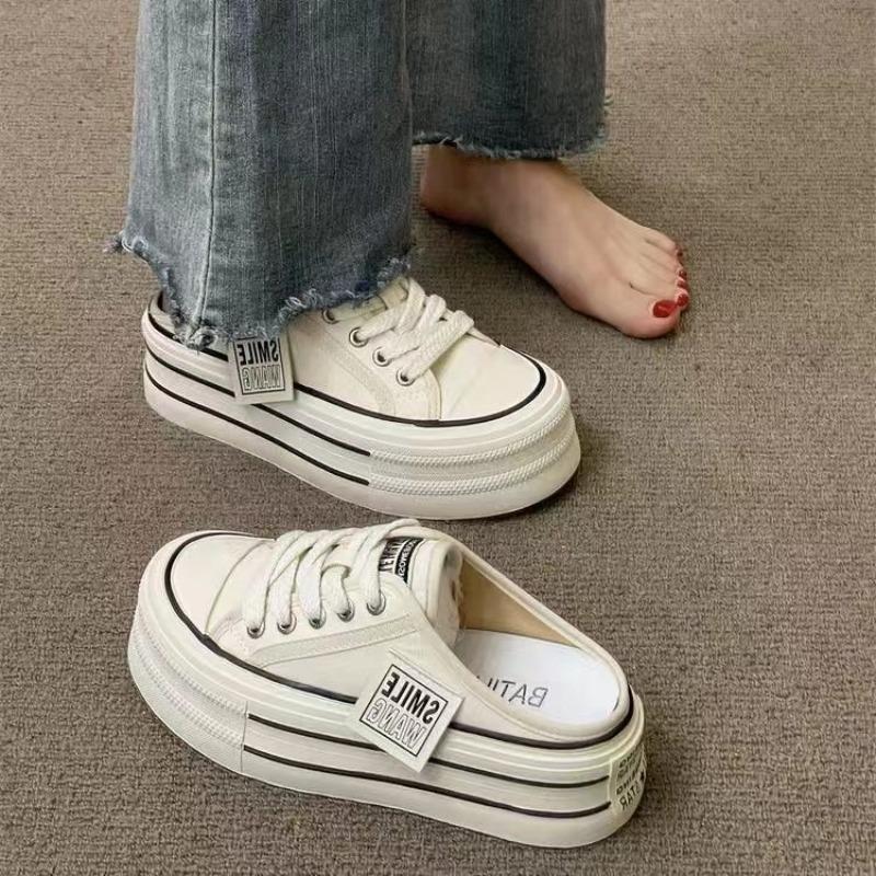 Summer New Thick Slippers Fashion Casual Women Canvas Bottom Heightening Sandals Female Indoor Baotou Low Sneakers