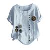 Women Buttons  Short Sleeve Floral Print Buttons Cotton Linen Vintage Top
