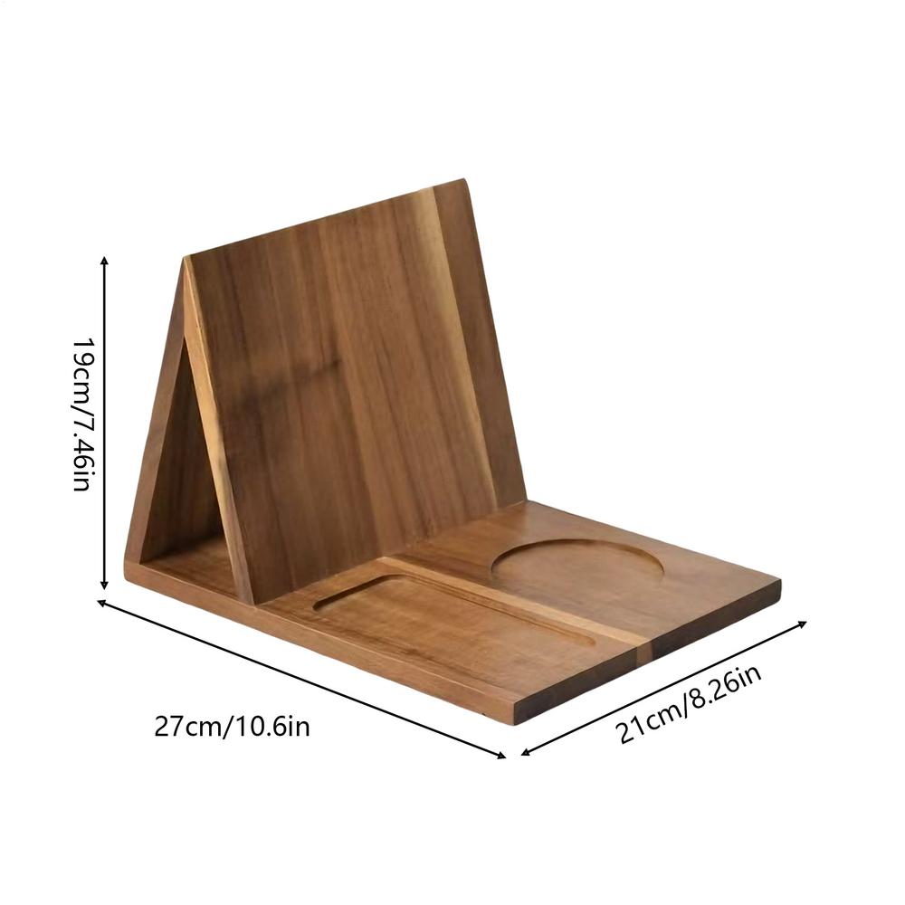 Wooden Book Stand With Drink Holder Wooden Triangle Bookmark Reading Rest with Slotted Triangle Book Stand Display bookshelf