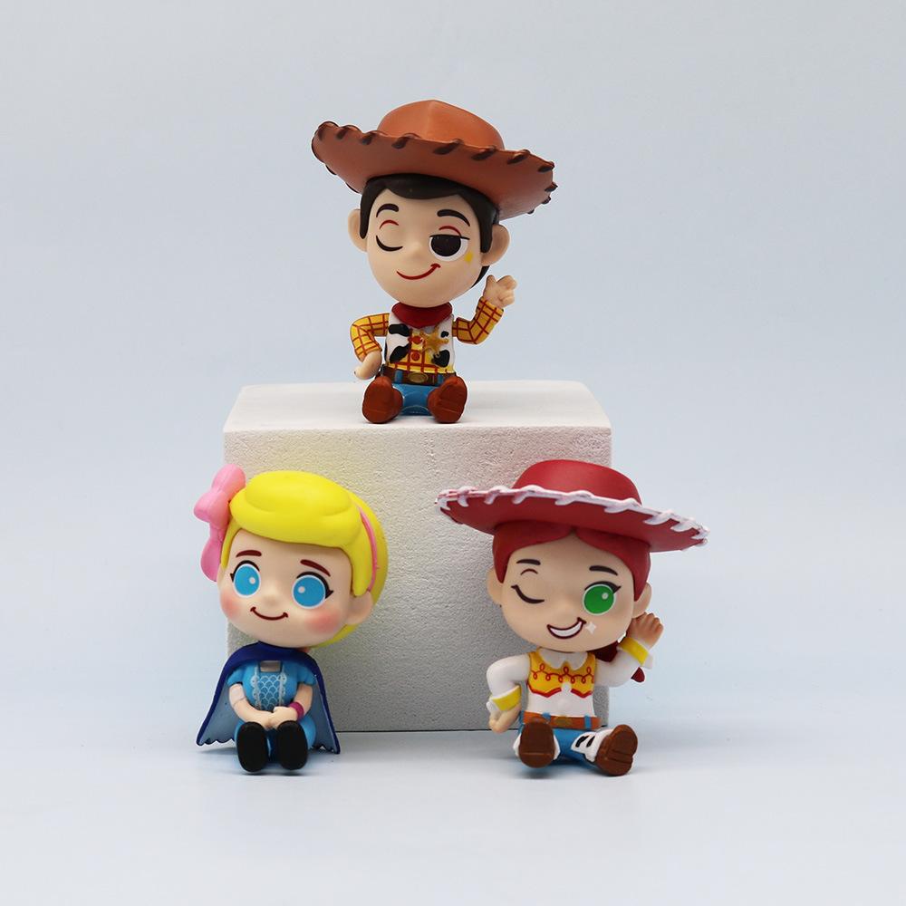 7pcs Toy Story Cartoon Anime Figure Buzz Lightyear Woody Cute Doll Sitting Posture Scene PVC Collection Dear Toy Decoration Gift