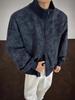 Men's Tie-Dye Leather Bomber Jacket with Stand-Up Collar - Trendy Autumn Heavyweight Outerwear
