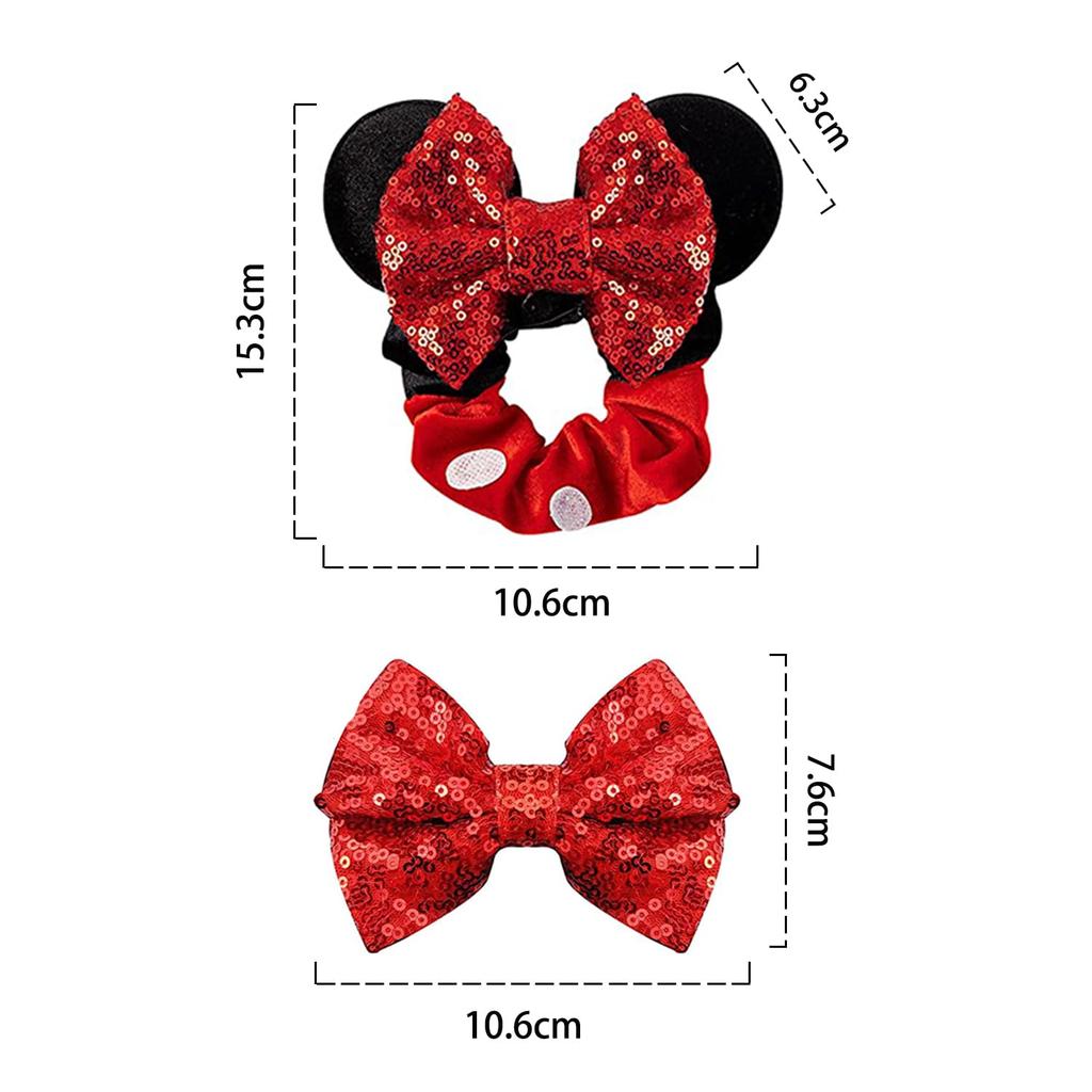 JIVELER Cute Mickey and Minnie Mouse Scrunchies, Set of 4, with Mouse Ears, Stretchy Hair Ties, Colorful and Cute, Perfect for Birthdays, Hair