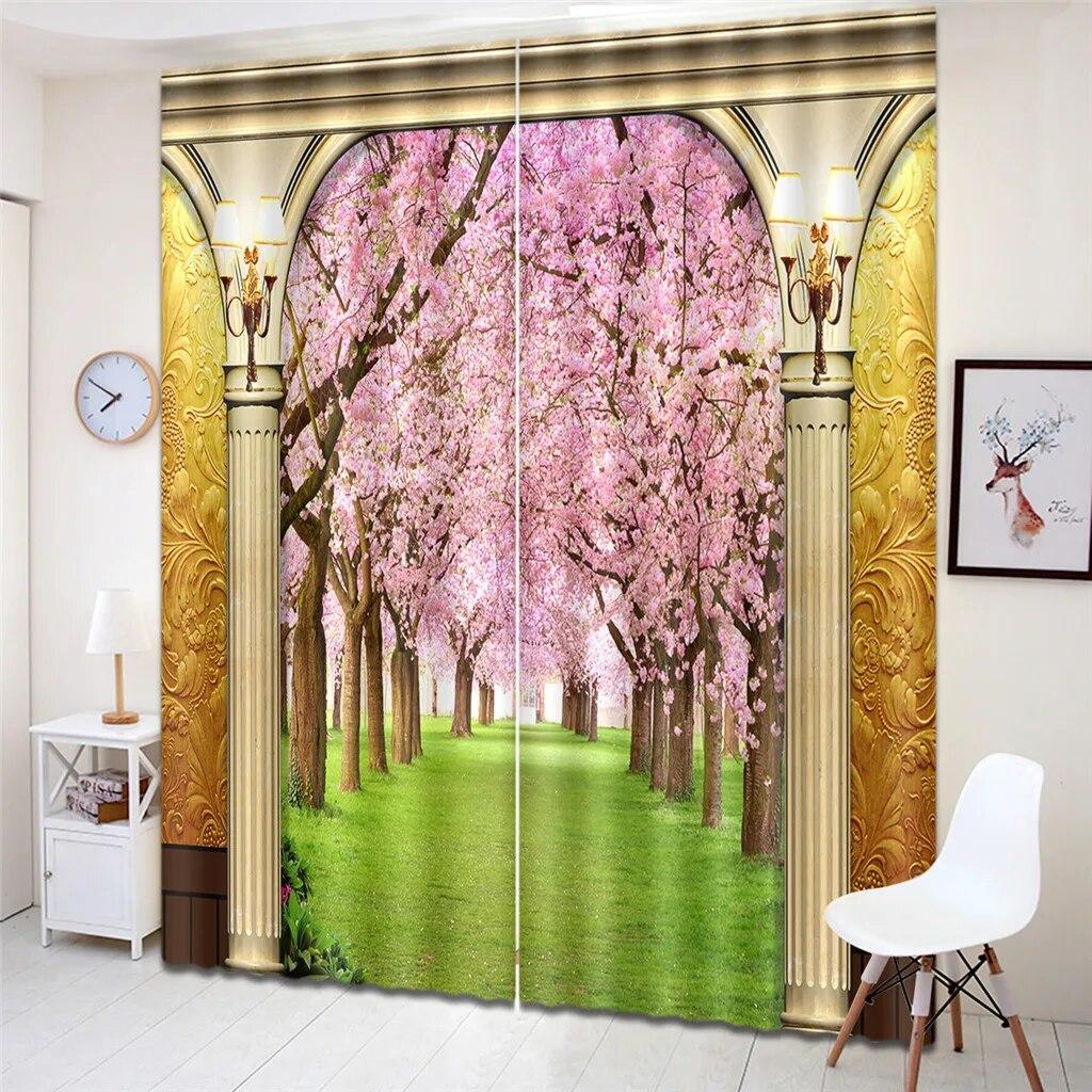 Scenic Flower Tree Living Room Curtains Natural Forest Curtain For Bedroom 3D Print Window Treatment Drapes 2pcs