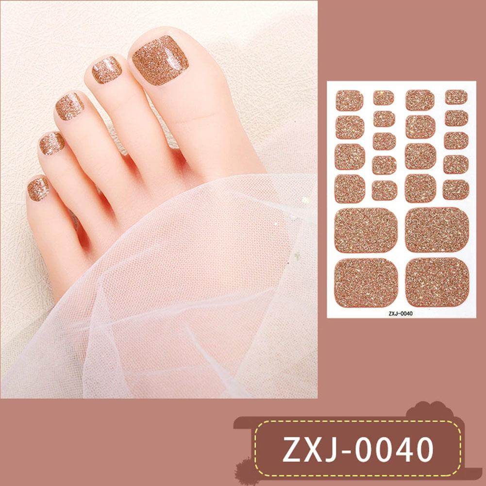 22Tips Vibrant Glitter Toenail Stickers Solid Color Full Cover Toenail Polish Strips Summer Self Adhesive DIY Foot Decals
