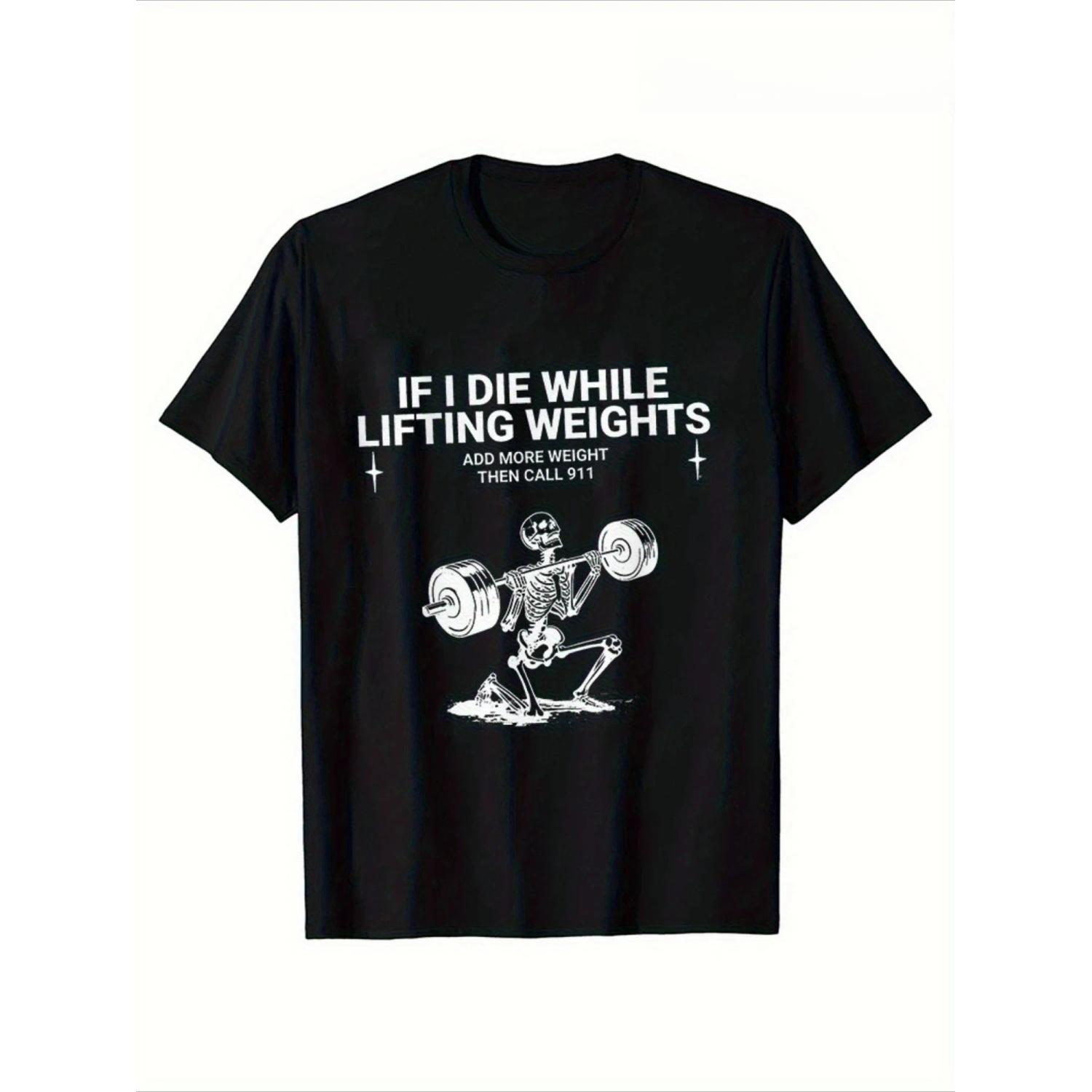 Men s Humorous Fitness T-shirt - Pattern Featuring Skull Weightlifting and A Fun Statement for Summer, Humorous Style S чёрный