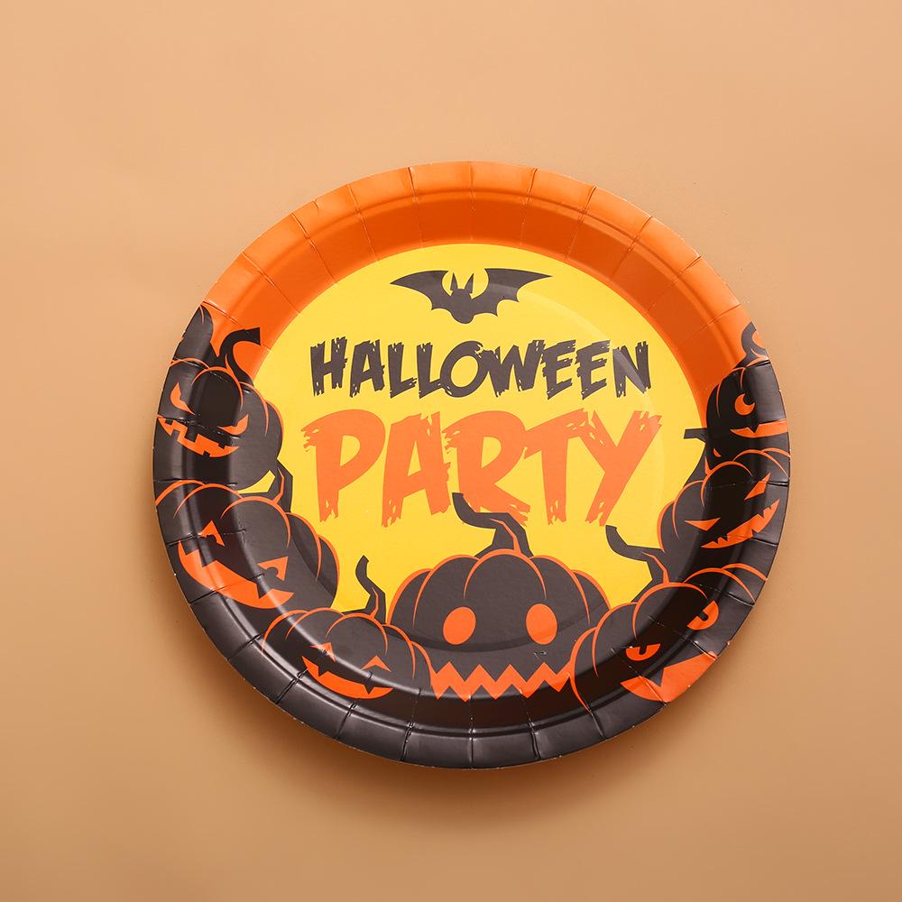 Cross-Border Halloween Party Disposable Plate Set: Pumpkin & Bat Paper Cups and Plates