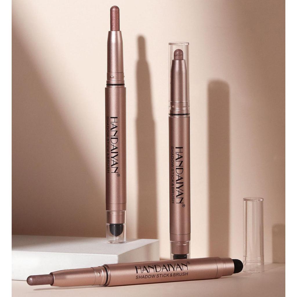 Barra de sombra de ojos de doble cabezal, lápiz resaltador con brillo de diamante, crema Ultra pigmentada de larga duración, pincel para sombra de ojos