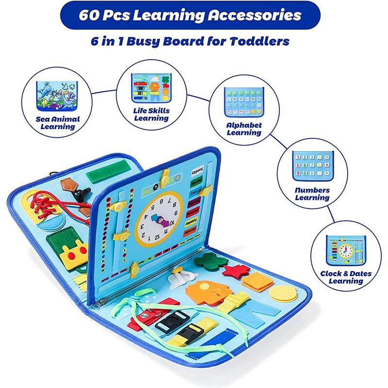 Motricità Educazione Precoce Giocattoli per Imparare Montessori Busy Book Giocattoli Educativi per Bambini Piccoli Attività Portatile Tavola da Viaggio Fine