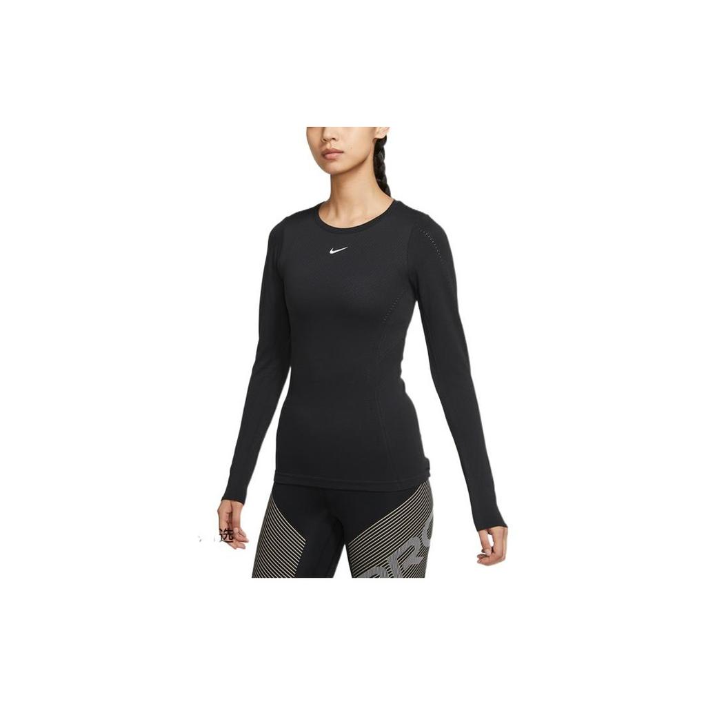 (WMNS) Nike Solid Color Round Neck Slim Fit Long Sleeves Black Gym Clothes Women's DD0594-010