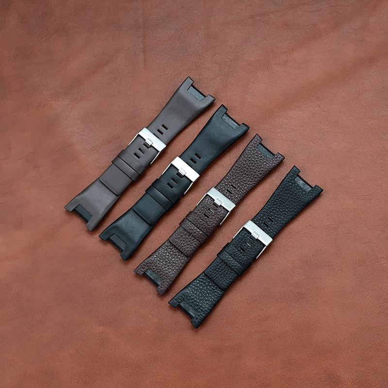 Correa de reloj de cuero genuino de 32*17 mm Para Diesel DZ4246 DZ1273 DZ1216 Correa grande cóncava para hombre resistente al agua y al sudor