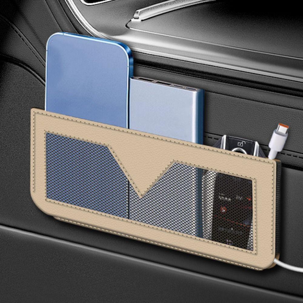 Waterproof Sticky Car Net Bag Multi-function PU Leather Mobile Phone Bag Vehicle Accessories
