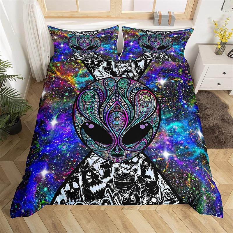 Galaxy Space Bedding Sets Kids Full/Queen/King Size, Blue Universe Adventure Stars Duvet Cover Sets For Boys Girls Teens Bedroom