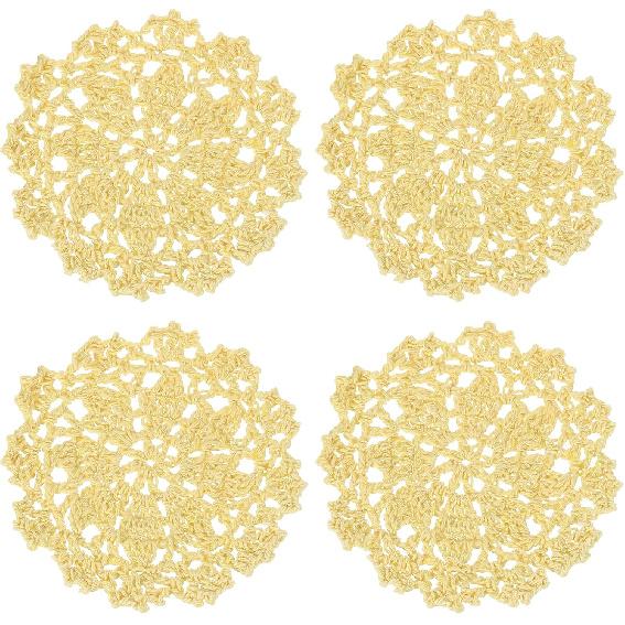 Uxcell Fabric Coasters, 4pcs 4" - Cotton Woven Crochet Doilies, Lace Embroidery Cup Mat with Floral Pattern for Wedding Party Decoration (Red)