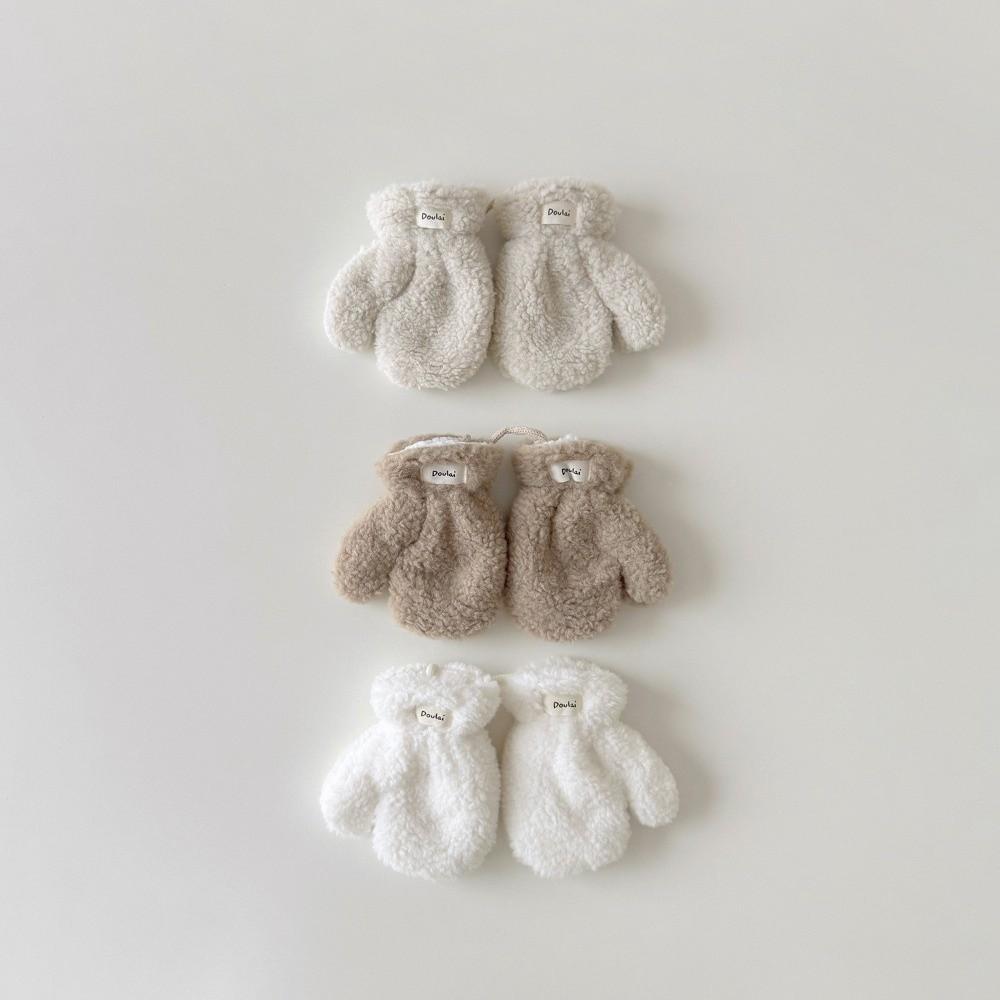 1 Pair Warm Windproof Winter Mittens Thickened Lamb Velvet Hanging Neck Gloves Boys Girls