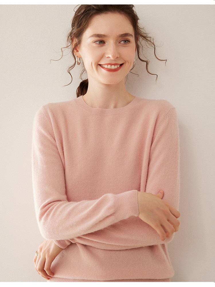 Luxury Women's Cashmere Sweater: Solid Color, Round Neck, Slimming Fit, 100% Pure Wool