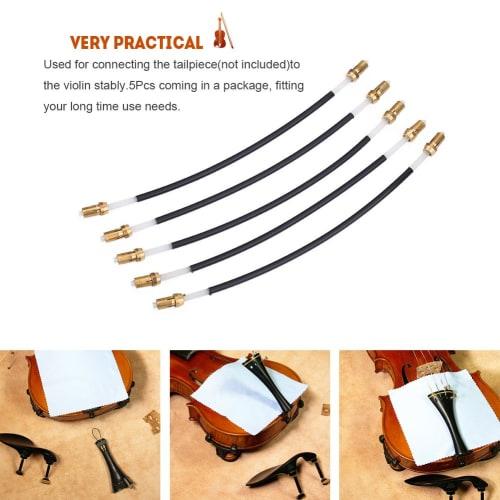 3/4 and 4/4 Violin Tailpiece, Tailgut Tail Rope, Abrasion Resistant, Pack of 5, Black
