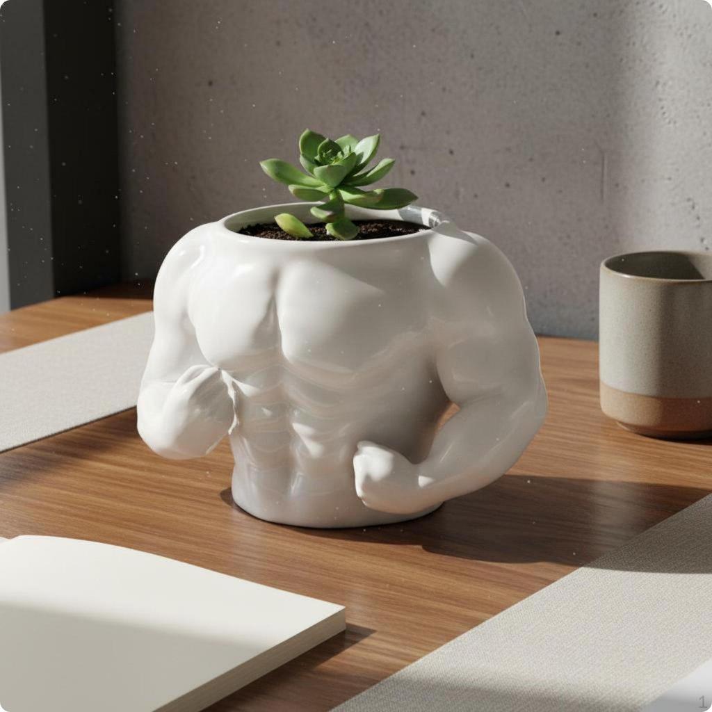 Muscle Man Planter Creative Design Desktop Pot Conversation Piece BodyShaped Flower for Desk,