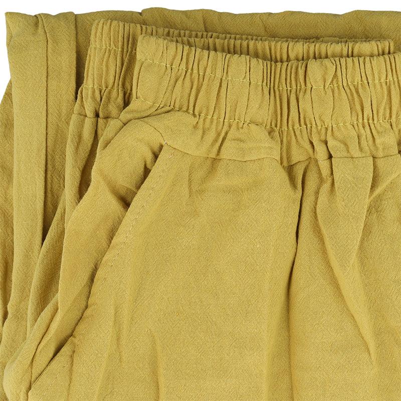 1PC Prodyšné kalhoty Bavlna Len Ustřižené Kalhoty Široké nohavice Rovné kalhoty Volné S kapsami