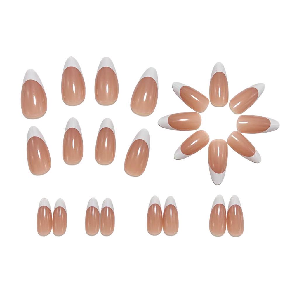 Cross-Border Hot Sale Almond Shape Nail Tips - White French Edge Nail Art Stickers, Sweet False Nails.