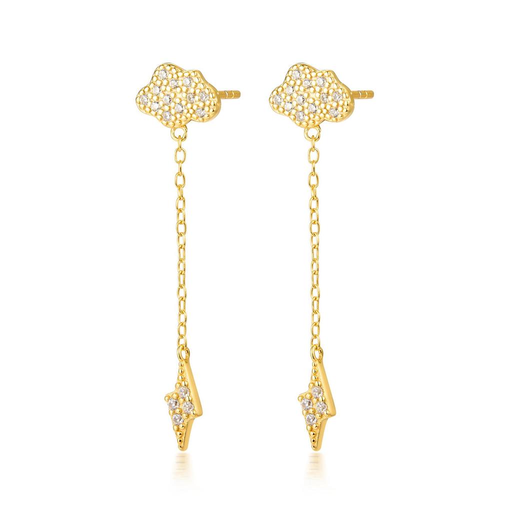 S925 Sterling Silver Rhinestone Cloud Lightning Stud Earrings - Women's Niche Design, Versatile Everyday Ear Jewelry