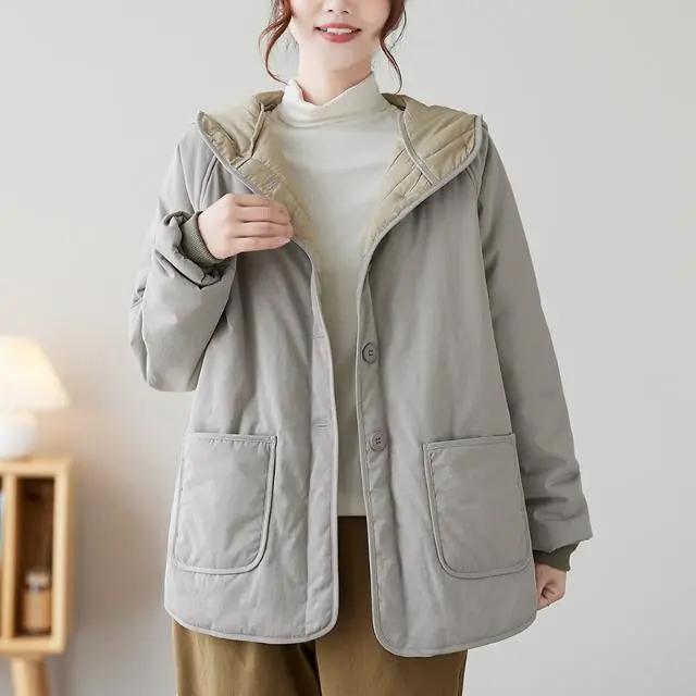 Women's Loose and Slimming Solid Color Warm Jacket for Autumn and Winter
