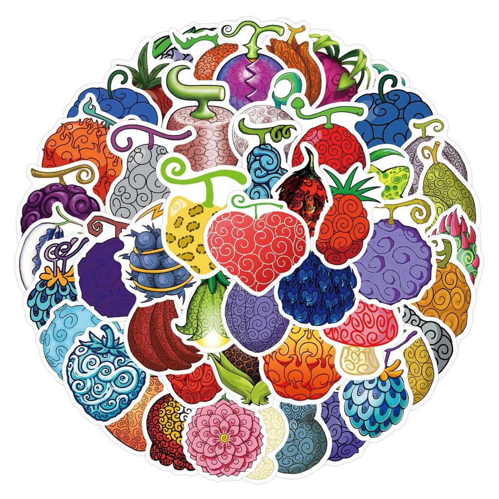 60 Sheets Devil Fruit Waterproof Graffiti Stickers for Skateboards, Notebooks, and Water Cups